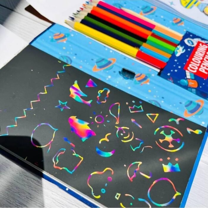 Kydoos Kids Coloring Book Set with 8 Double-Sided Pencils & 2 Themed Books – 30 Sheets Each, Space & Astronaut Designs – Art & Craft Kit for Boys & Girls