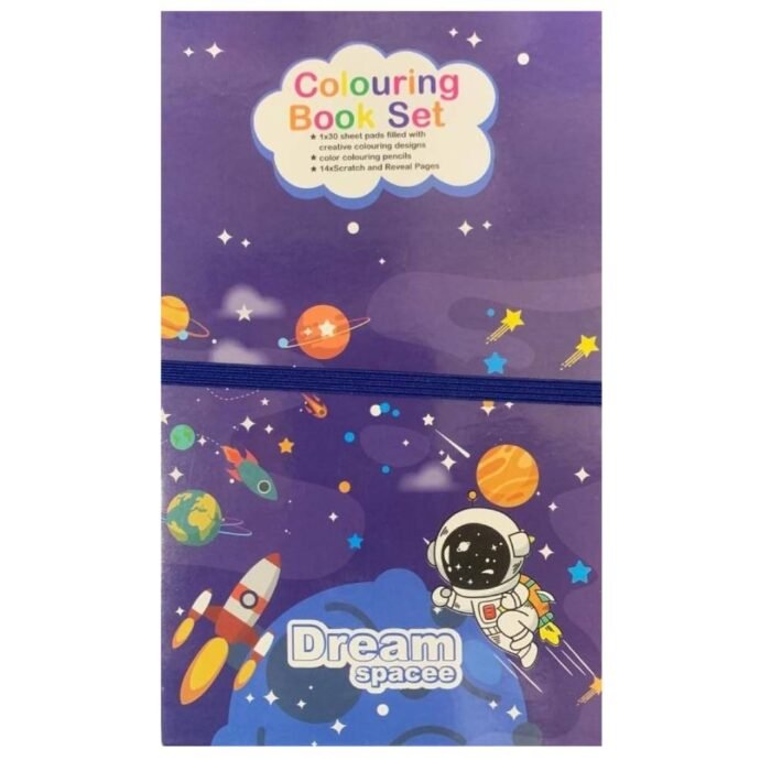 Kydoos Kids Coloring Book Set with 8 Double-Sided Pencils & 2 Themed Books – 30 Sheets Each, Space & Astronaut Designs – Art & Craft Kit for Boys & Girls