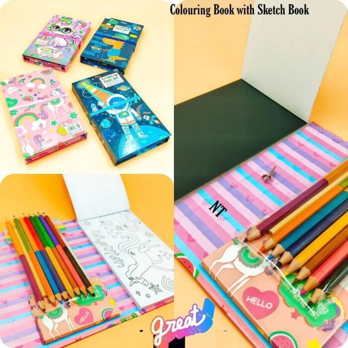 Kydoos Kids Coloring Book Set with 8 Double-Sided Pencils & 2 Themed Books – 30 Sheets Each, Space & Astronaut Designs – Art & Craft Kit for Boys & Girls