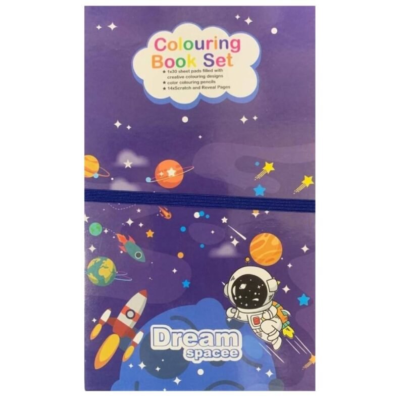 Kydoos Kids Coloring Book Set with 8 Double-Sided Pencils & 2 Themed Books – 30 Sheets Each, Space & Astronaut Designs – Art & Craft Kit for Boys & Girls