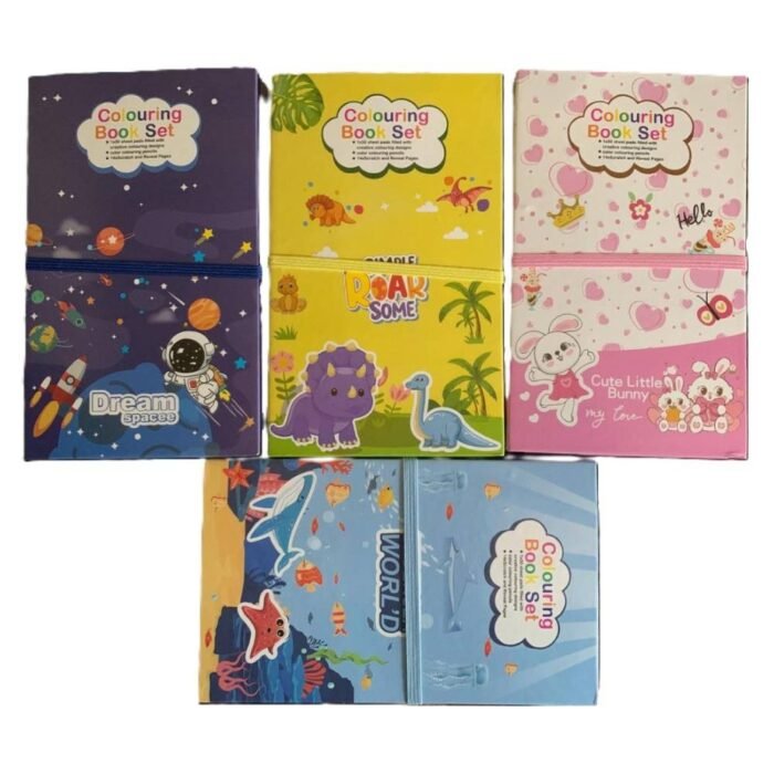 Kydoos Kids Coloring Book Set with 8 Double-Sided Pencils & 2 Themed Books – 30 Sheets Each, Space & Astronaut Designs – Art & Craft Kit for Boys & Girls