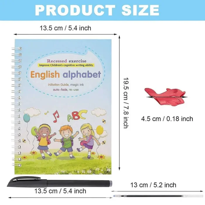 Kydoos Magic Practice Copybook Set - 4 Reusable Books with 15 Refills, 1 Pens & Grips Preschool Workbook for Number, Alphabet, Math & Drawing Tracing Early Learning & Handwriting Tool for Kids