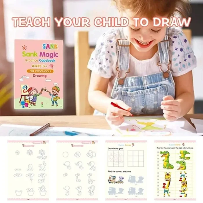 Kydoos Magic Practice Copybook Set - 4 Reusable Books with 15 Refills, 1 Pens & Grips Preschool Workbook for Number, Alphabet, Math & Drawing Tracing Early Learning & Handwriting Tool for Kids