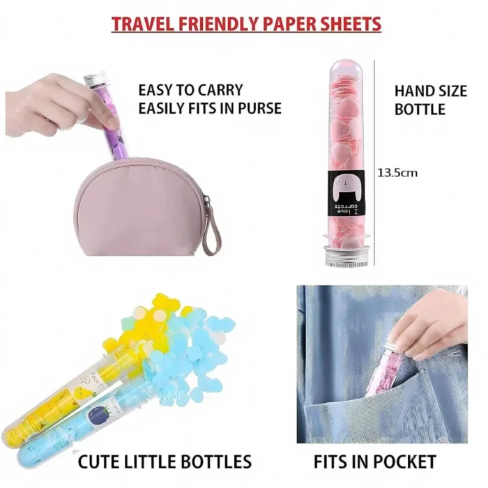 Kydoos Portable Dissolvable Paper Soap Strips - 50 Sheets Travel Essentials for Kids & Adults _ Compact, Hygienic, and Fragrant Soap for Camping, Outdoor, and Daily Use (Assorted Scents)